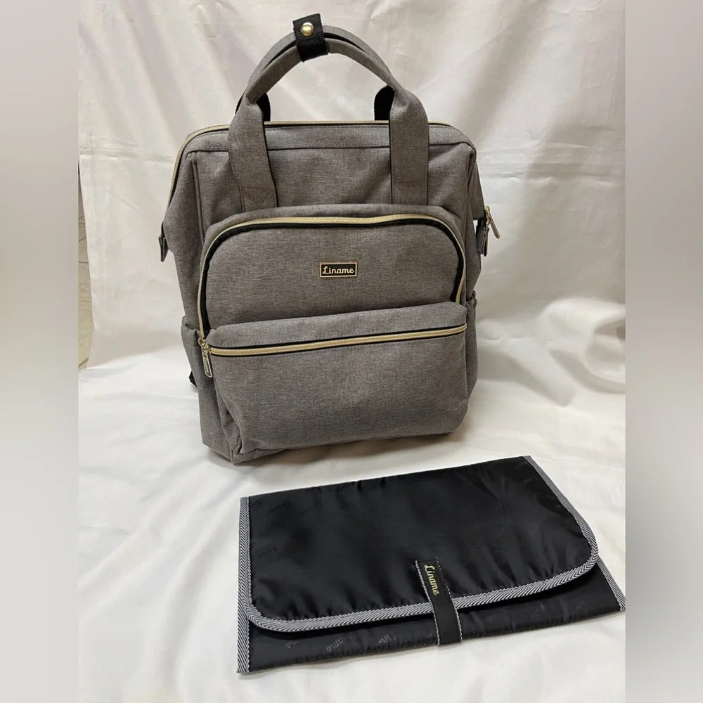 Liname Diaper Bag Backpack Gray Adjustable Straps Pre-owned